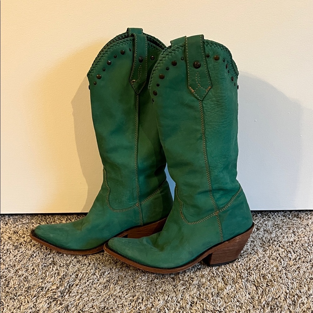 Green Leather Western Boots